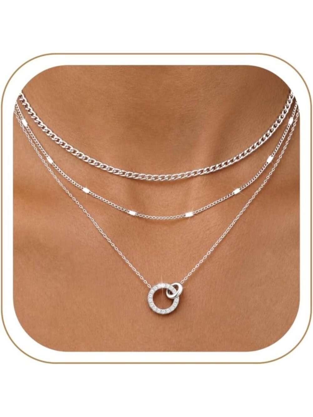 WomenGifts Layered Gold Necklaces for Women, 14K Gold Sterling Silver Plated